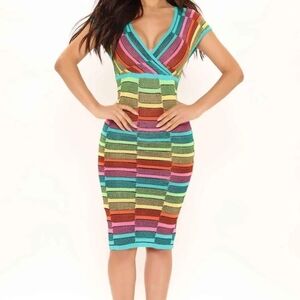 New Multicolor Striped Midi Dress